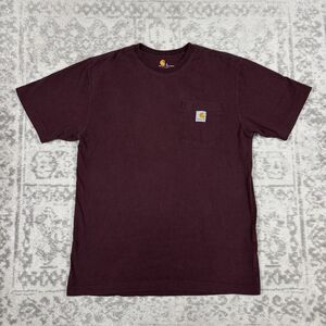 Carhartt K87 T Shirt Mens Original Fit Heavyweight Pocket Maroon Size Medium